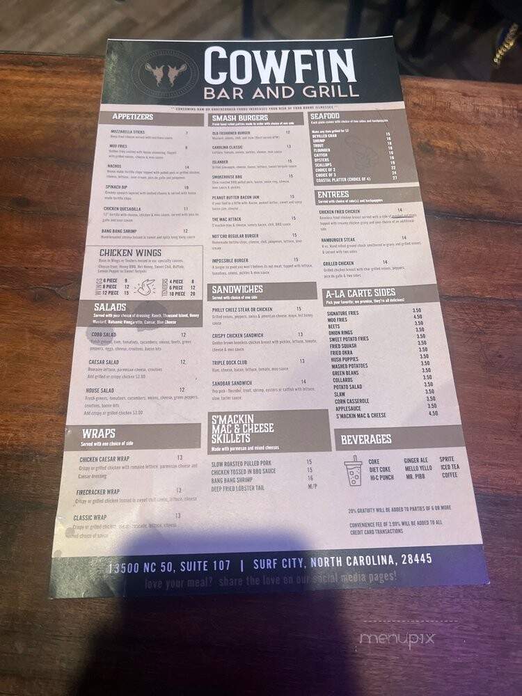 Cowfin Bar and Grill - Hampstead, NC menu_pic