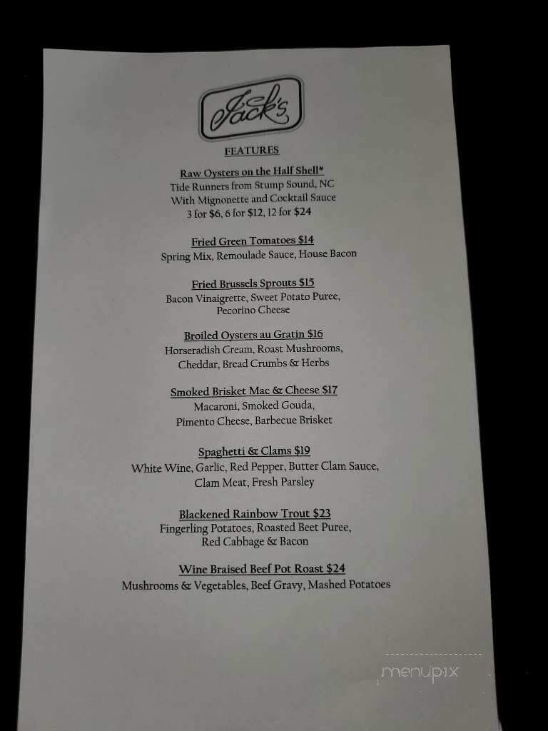 Jack's Restaurant - Wilson, NC menu_pic