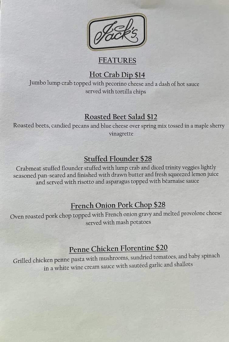 Jack's Restaurant - Wilson, NC menu_pic