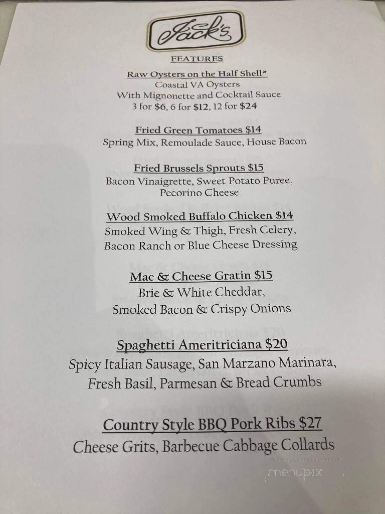 Jack's Restaurant - Wilson, NC menu_pic