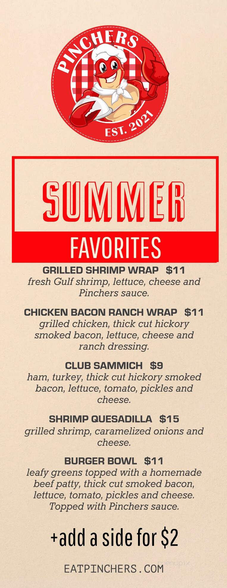 Pinchers - Maurice, LA menu_pic