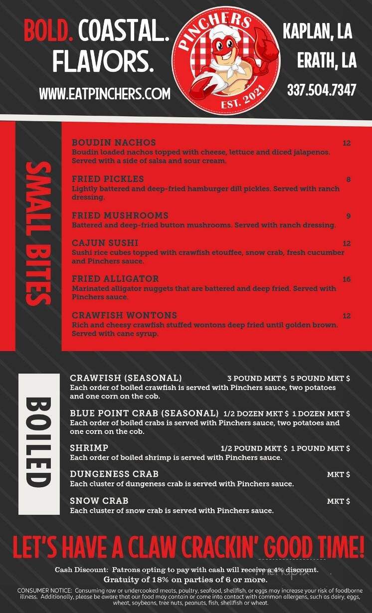 Pinchers - Maurice, LA menu_pic