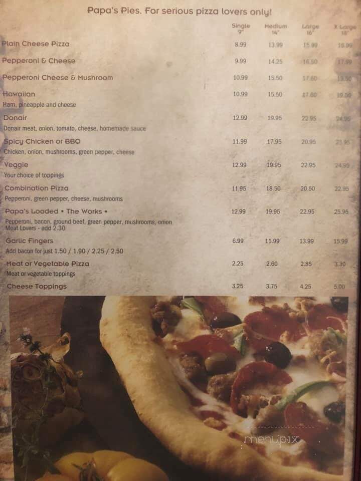 Papa's Pub And Pizzeria - Port Hawkesbury, NS menu_pic