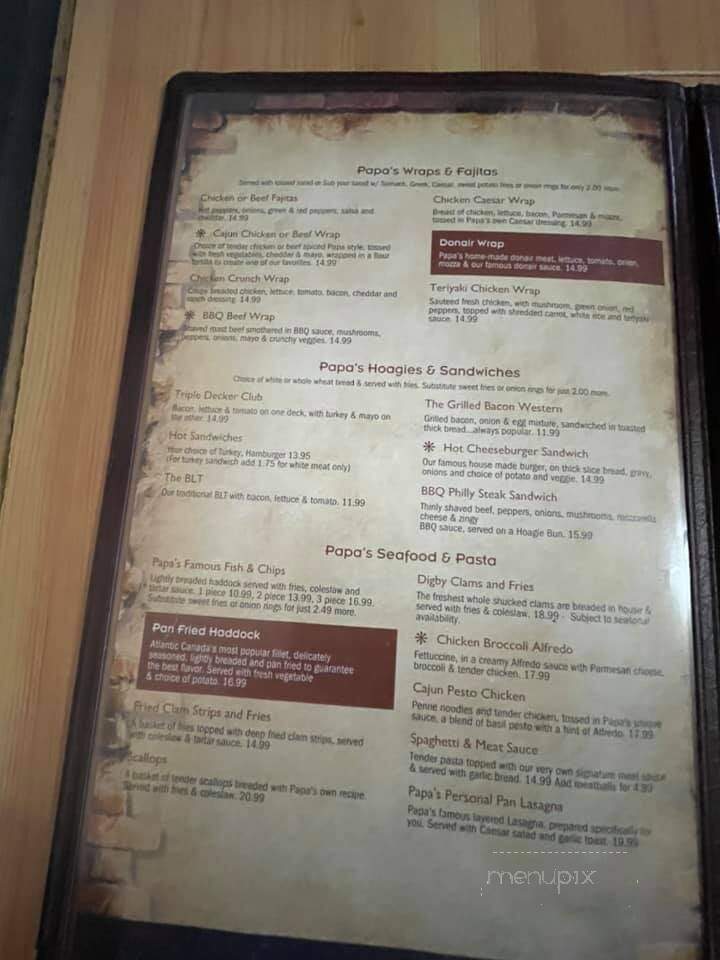 Papa's Pub And Pizzeria - Port Hawkesbury, NS menu_pic