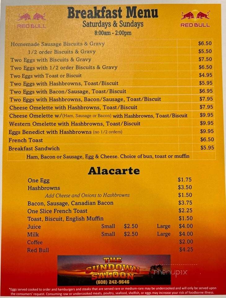 Sundown Saloon - Madison, WI menu_pic