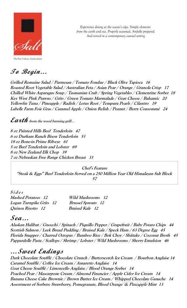 Ritz-Carlton Amelia Island - Salt, the Grill - Fernandina Beach, FL menu_pic