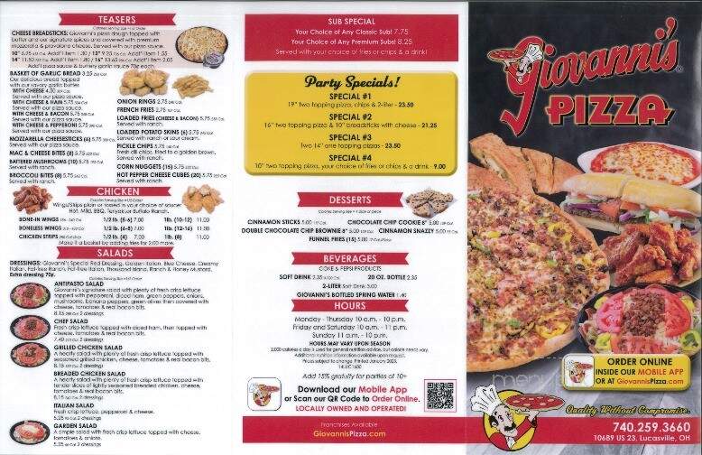 Giovanni's Pizza - Lucasville, OH menu_pic