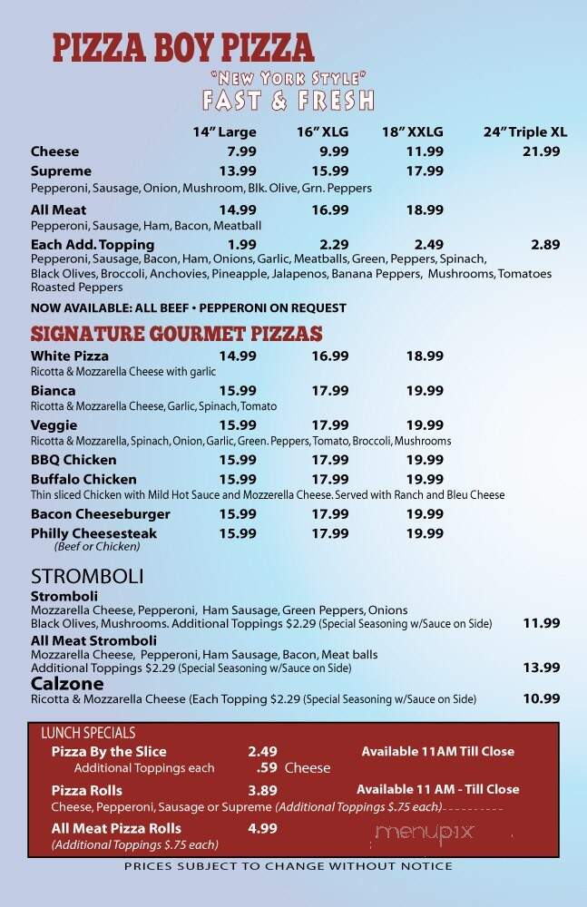Pizza Boy Pizza - Lake City, FL menu_pic