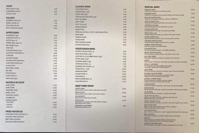 Ta-Ke Sushi - Charlottetown, PE menu_pic