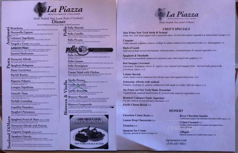 La Piazza - Tulare, CA menu_pic