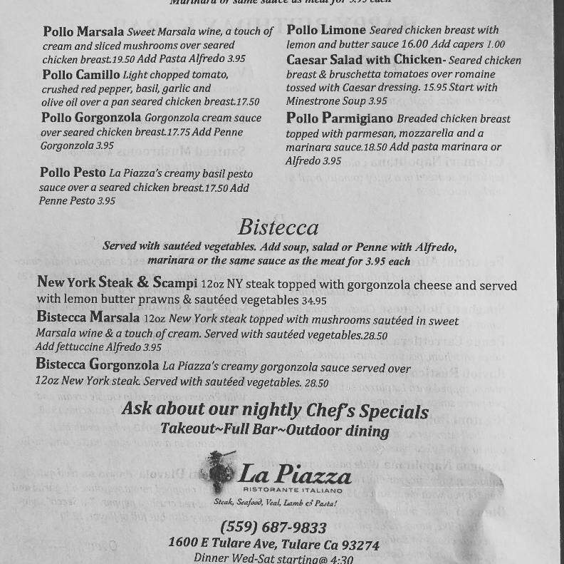 La Piazza - Tulare, CA menu_pic