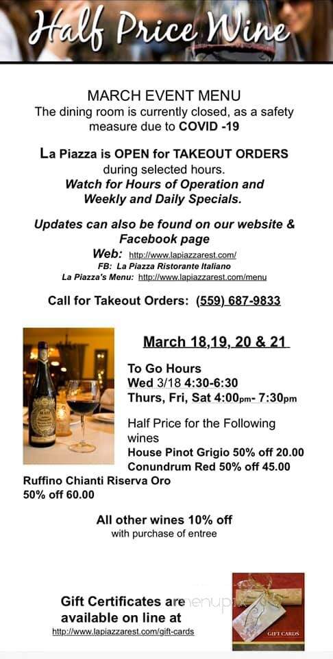La Piazza - Tulare, CA menu_pic