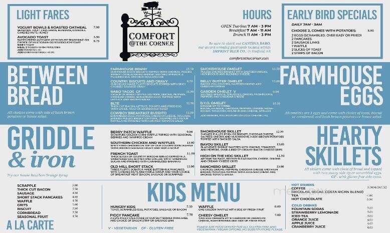 Comfort at the Corner - Telford, PA menu_pic