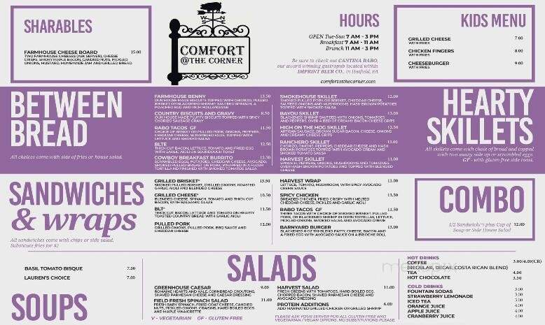 Comfort at the Corner - Telford, PA menu_pic