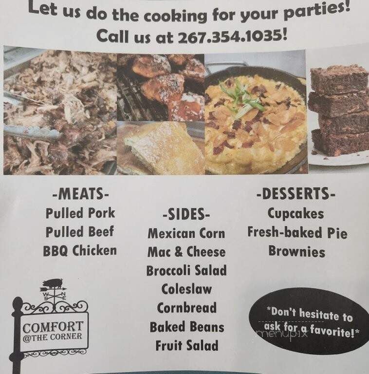 Comfort at the Corner - Telford, PA menu_pic