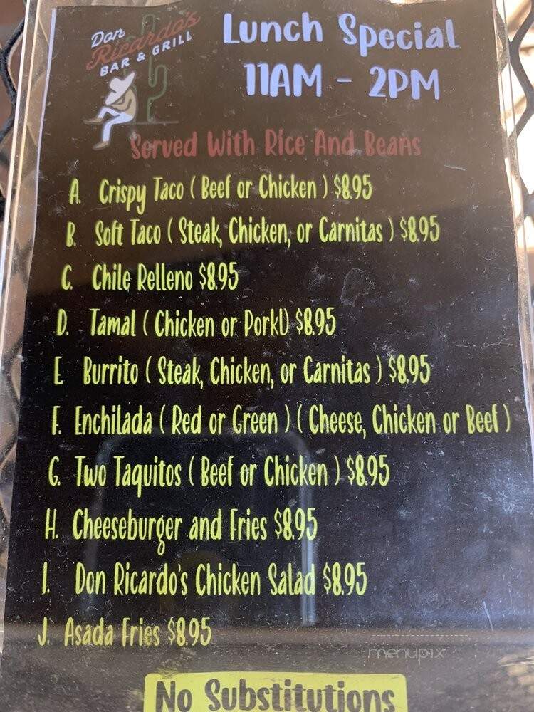 Don Ricardos Bar & Grill - Arcadia, CA menu_pic
