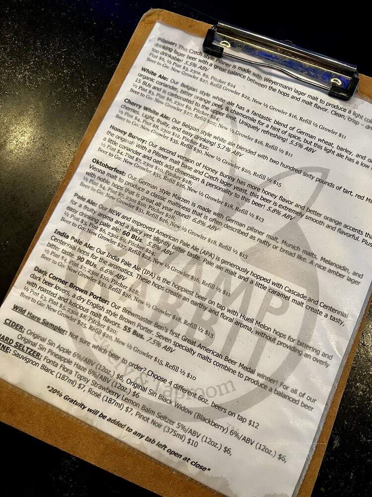 Swamp Rabbit Brewery and Taproom - Travelers Rest, SC menu_pic