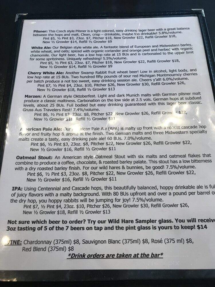 Swamp Rabbit Brewery and Taproom - Travelers Rest, SC menu_pic