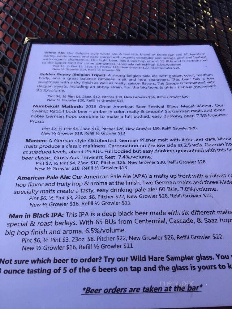 Swamp Rabbit Brewery and Taproom - Travelers Rest, SC menu_pic