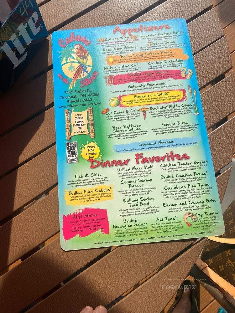 Cabana On the River - Cincinnati, OH menu_pic