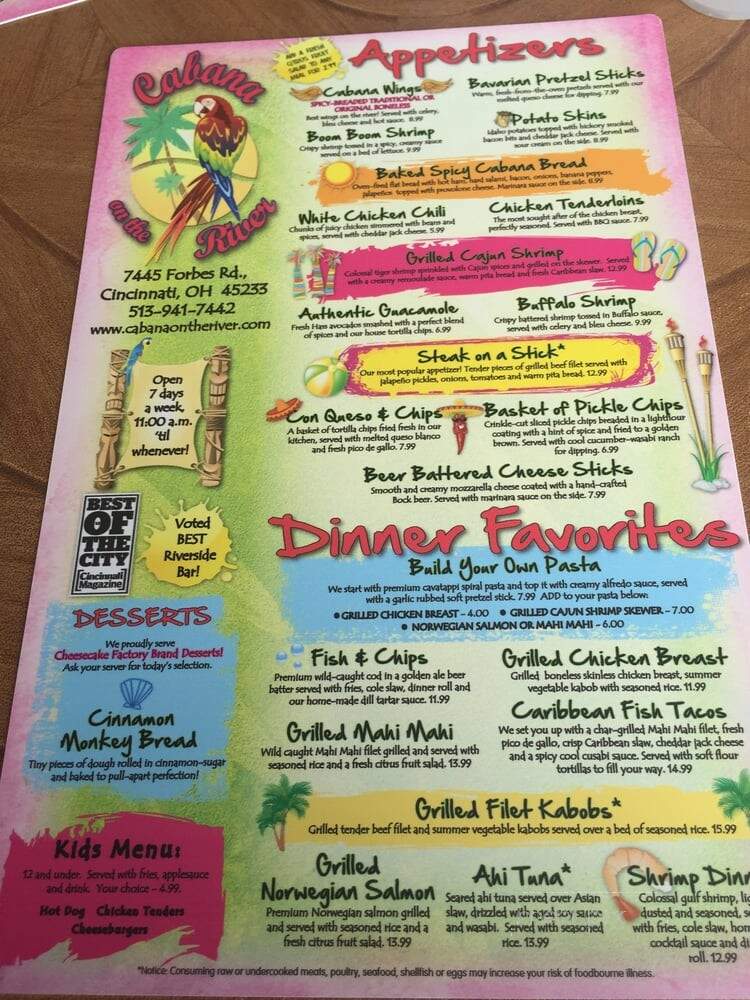 Cabana On the River - Cincinnati, OH menu_pic