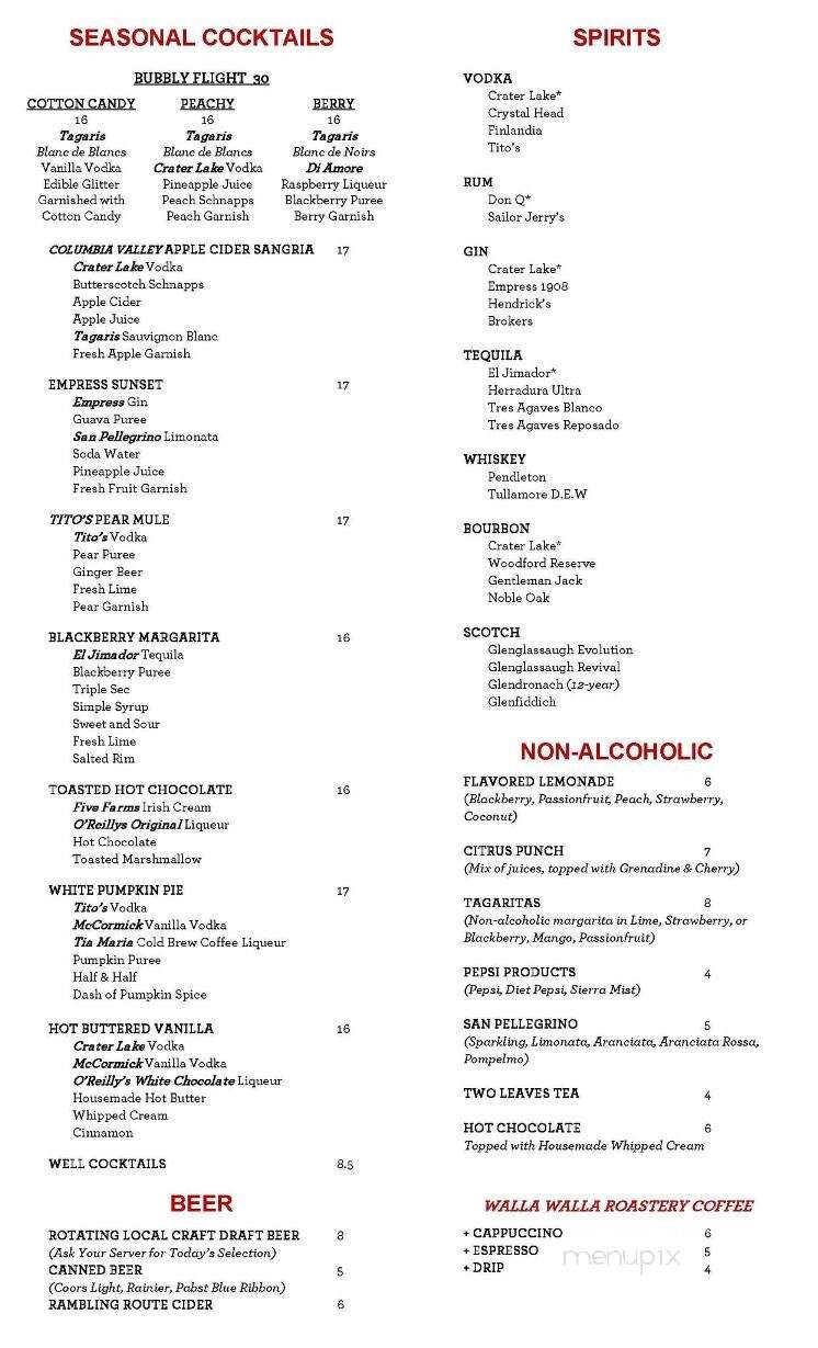 Tagaris Winery - Richland, WA menu_pic
