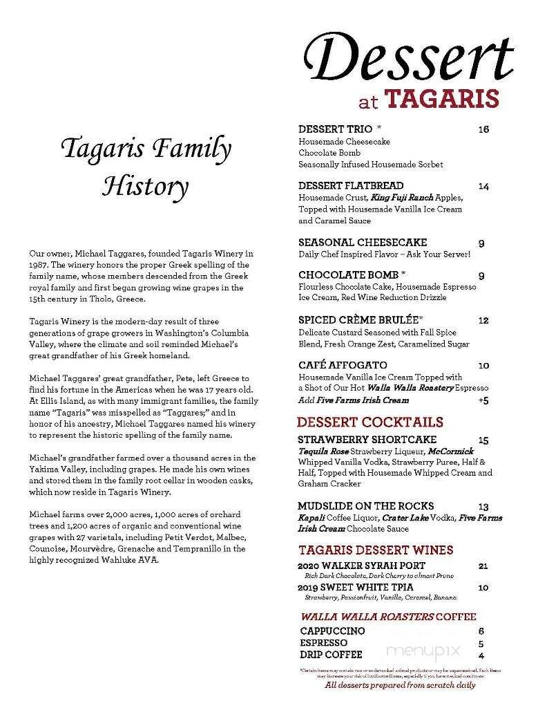 Tagaris Winery - Richland, WA menu_pic