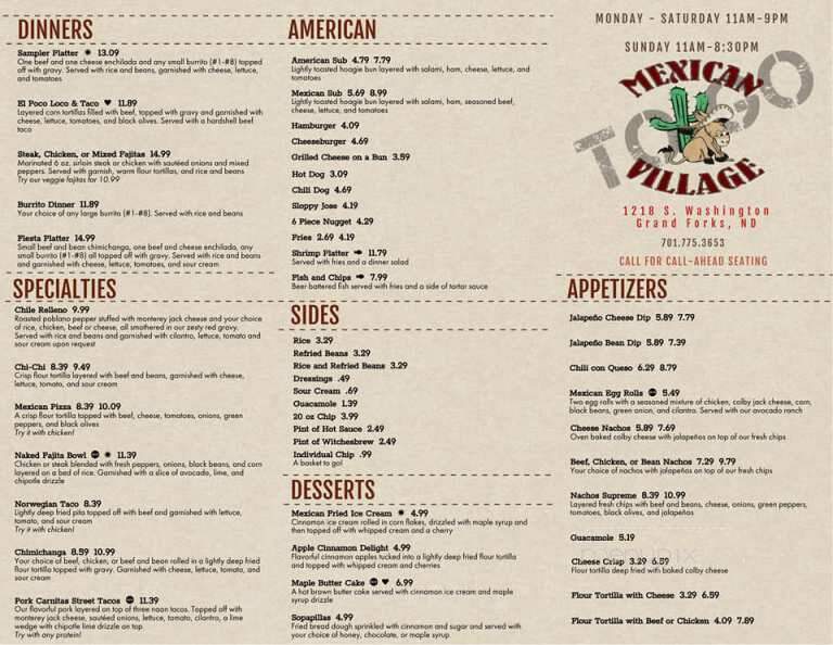 Mexican Village - Grand Forks, ND menu_pic