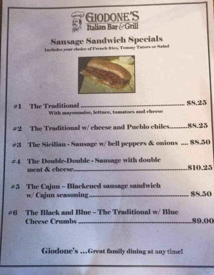 Giodone's Italian Bar & Grill - Pueblo, CO menu_pic