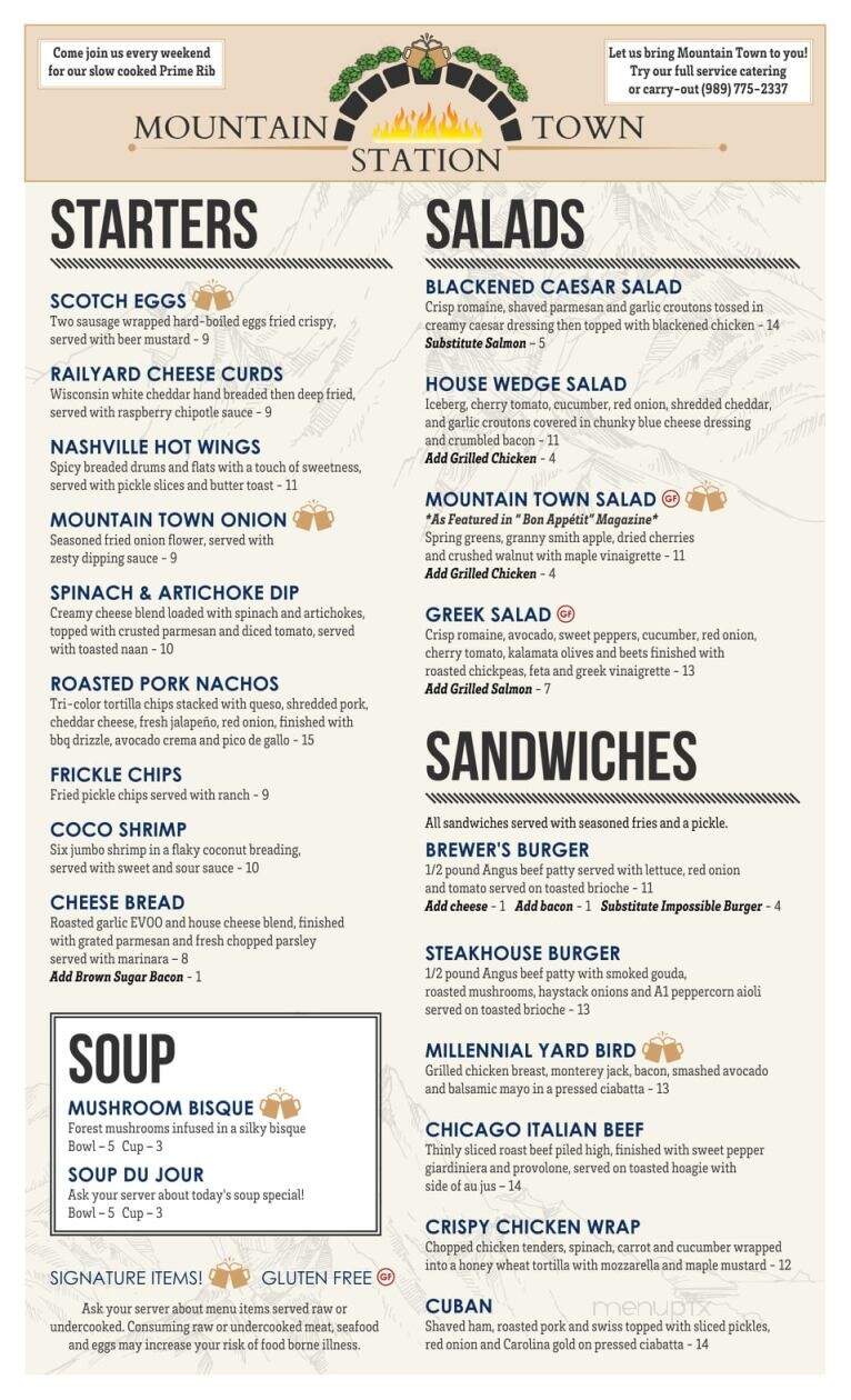 Mountain Town Station Brewing - Mount Pleasant, MI menu_pic