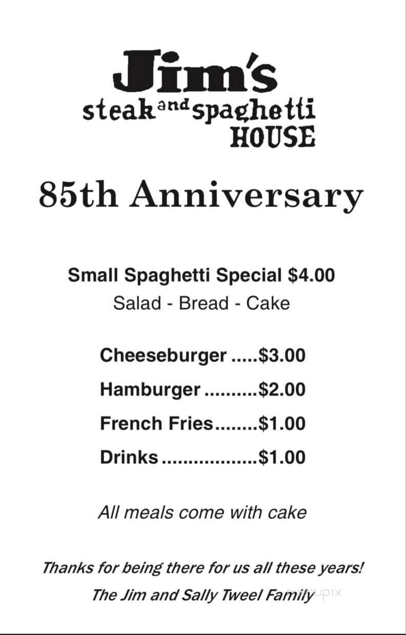Jims Steak & Spaghetti House - Huntington, WV menu_pic