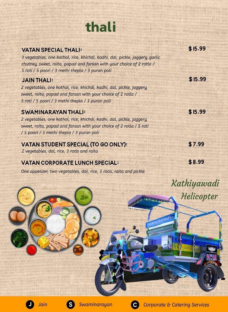 Vatan Indian Vegetarian Cuisine & Bakery - East Windsor, NJ menu_pic