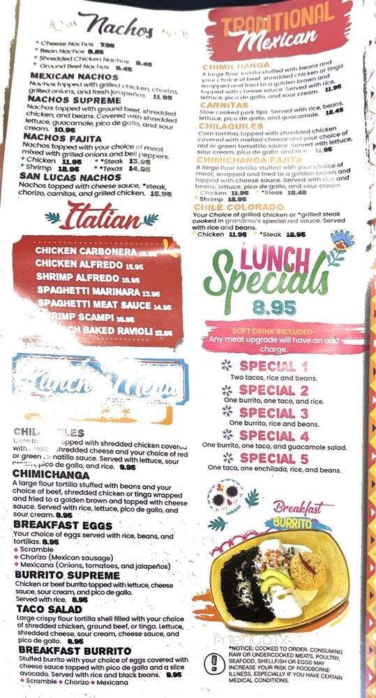 San Lucas Mexican Restaurant - Hiram, GA menu_pic