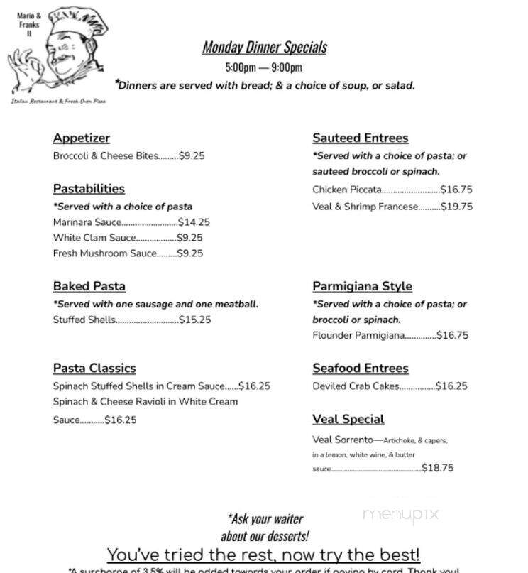 Mario & Franks II - Fieldsboro, NJ menu_pic