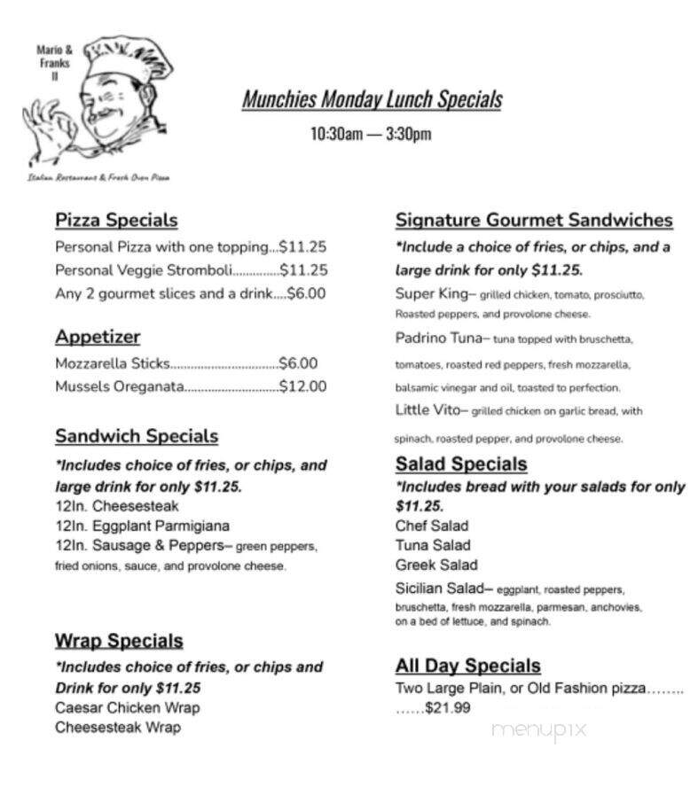 Mario & Franks II - Fieldsboro, NJ menu_pic