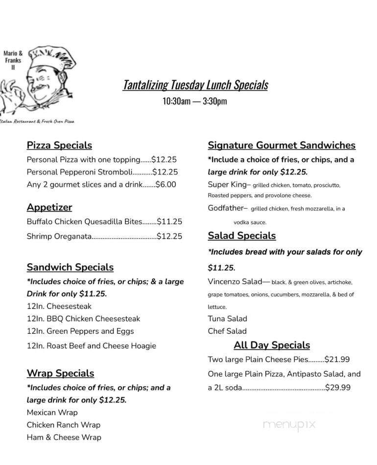 Mario & Franks II - Fieldsboro, NJ menu_pic