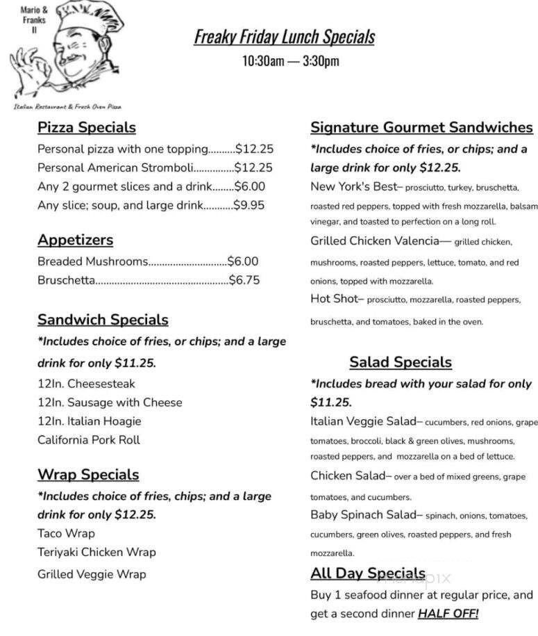 Mario & Franks II - Fieldsboro, NJ menu_pic