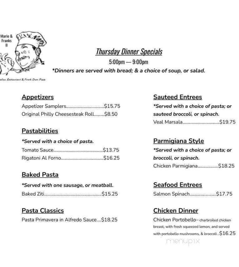 Mario & Franks II - Fieldsboro, NJ menu_pic