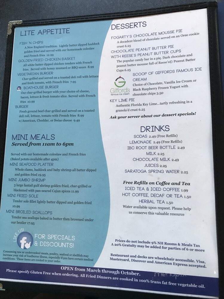 B G's Boat House Restaurant - Portsmouth, NH menu_pic