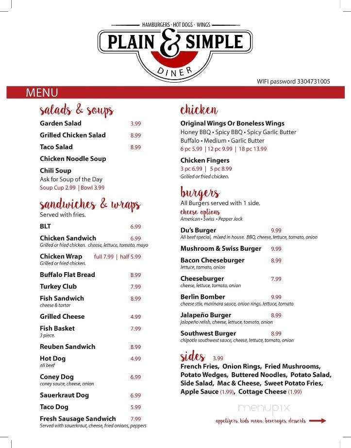 Plain and Simple - Berlin, OH menu_pic