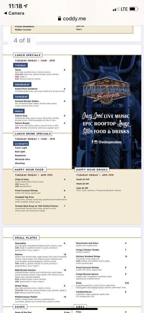 Wide Open Saloon - Sedalia, CO menu_pic