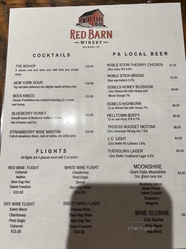 Red Barn Winery - Delmont, PA menu_pic