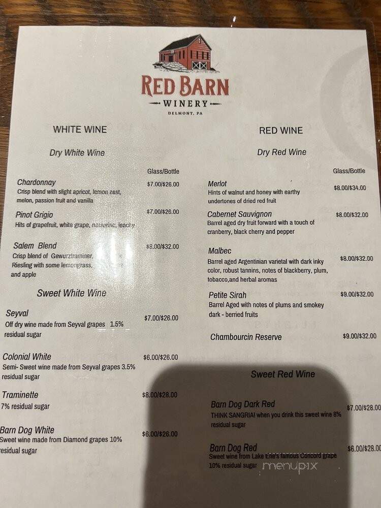 Red Barn Winery - Delmont, PA menu_pic