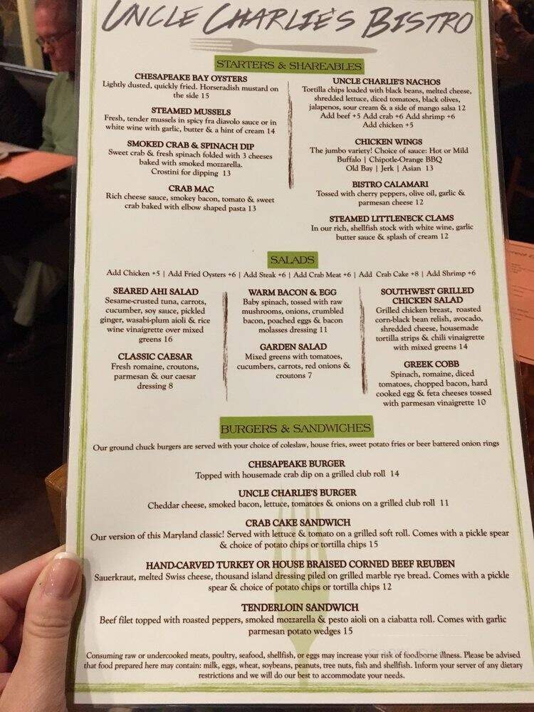 Uncle Charlie's Bistro - Chestertown, MD menu_pic