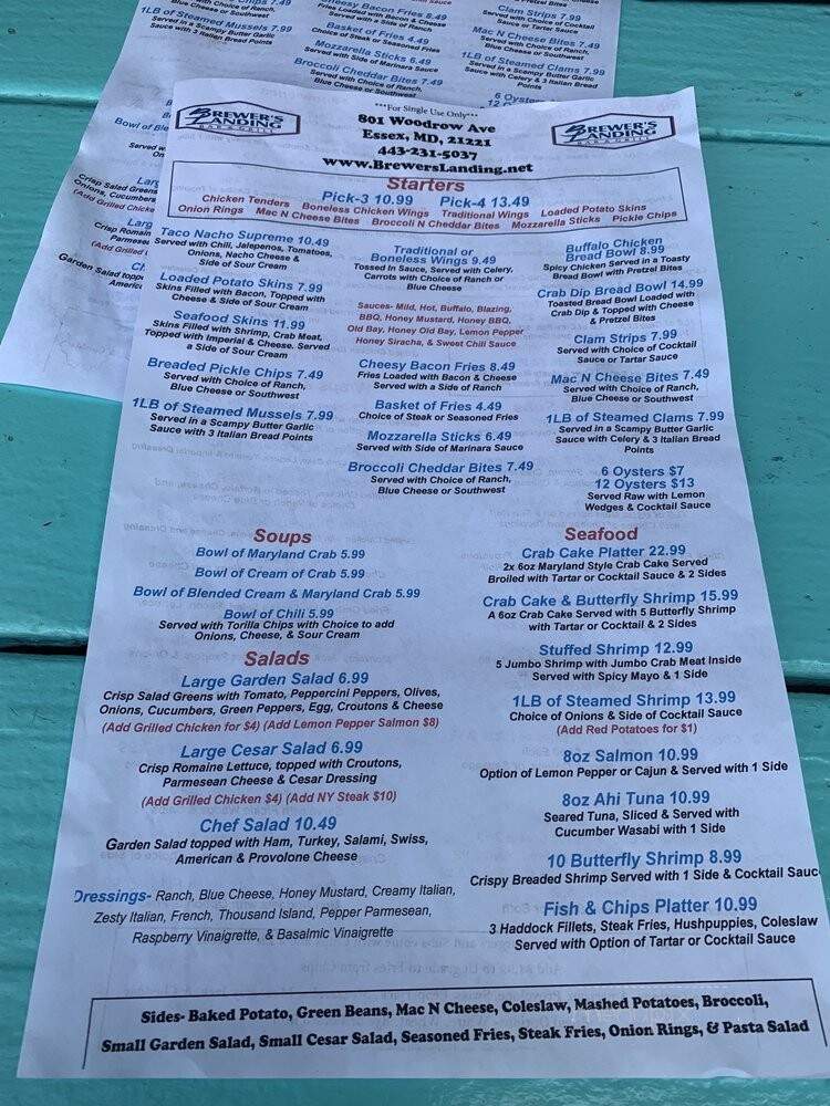 Brewers Landing Bar & Grill - Essex, MD menu_pic