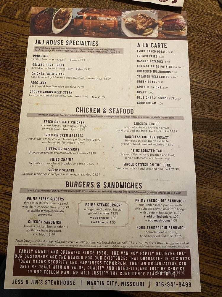 Jess & Jim's Steakhouse - Kansas City, MO menu_pic