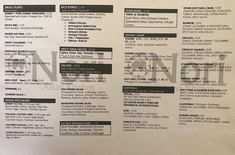 Nori Asian Kitchen + Grill - Oroville, CA menu_pic