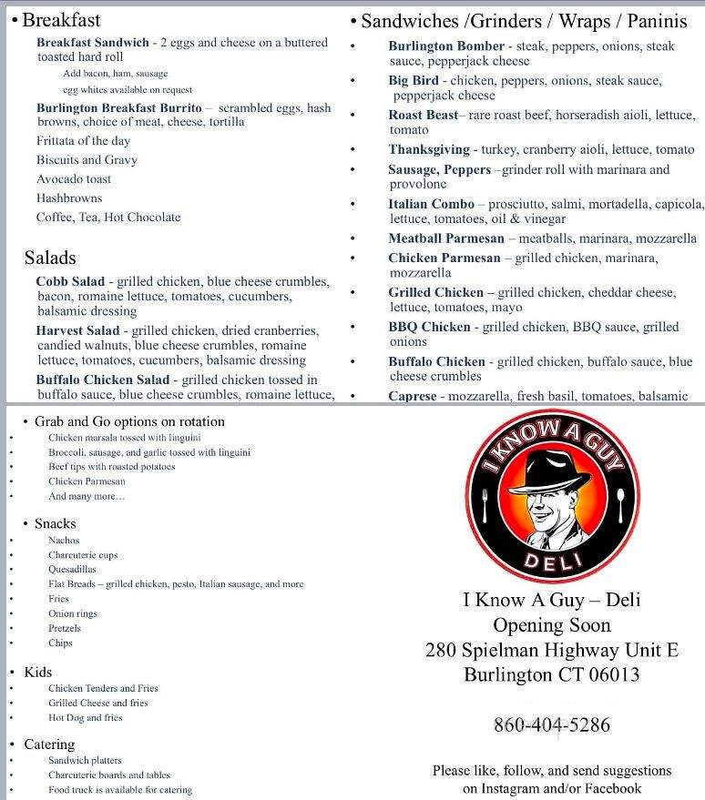 I Know a Guy Deli - Burlington, CT menu_pic