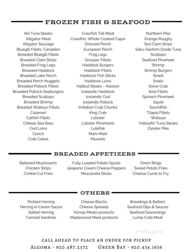 Bearcat's Fish House - Algoma, WI menu_pic