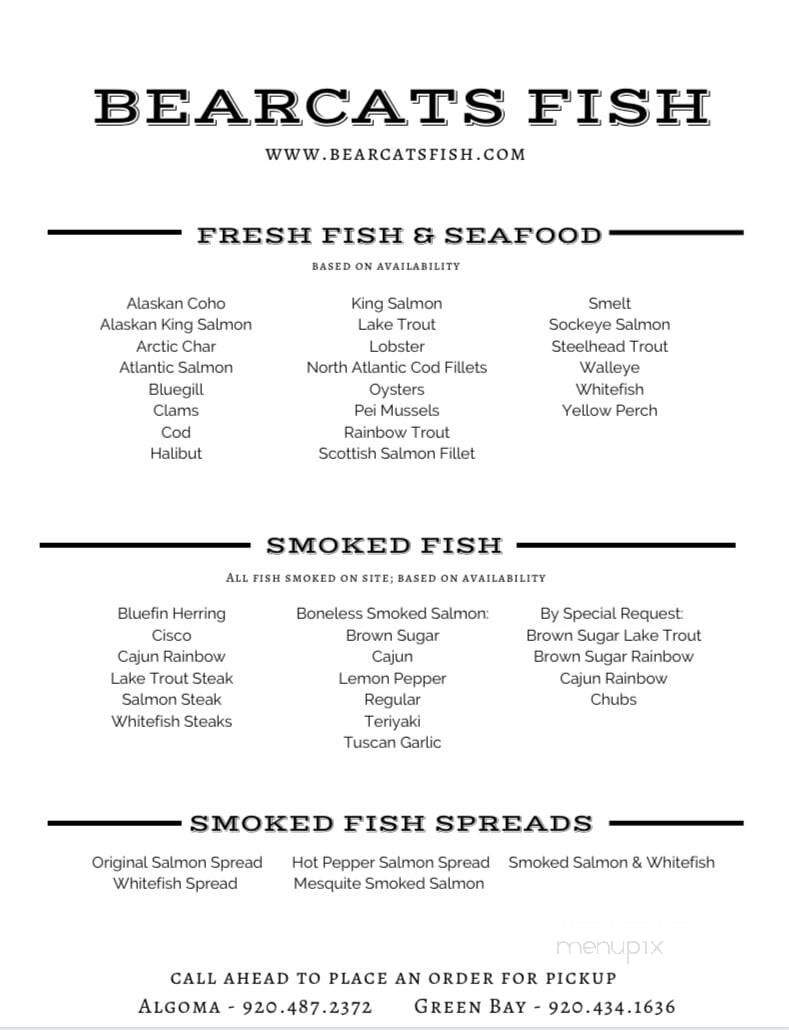 Bearcat's Fish House - Algoma, WI menu_pic